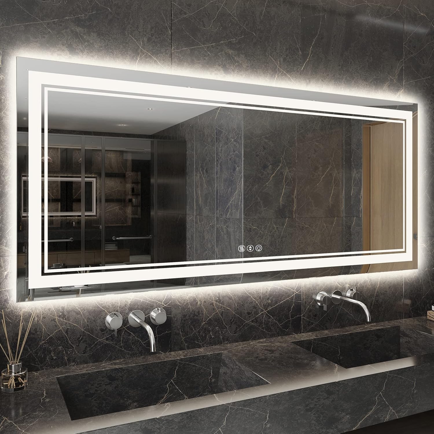 LED Bathroom Mirror with Lights,Awandee Vanity Mirror for Bathroom,72 x 32 Inch Large LED Mirror for Bathroom with Backlit + Front Lighted Double Lights Strip,Anti-Fog,Dimmable Lighting