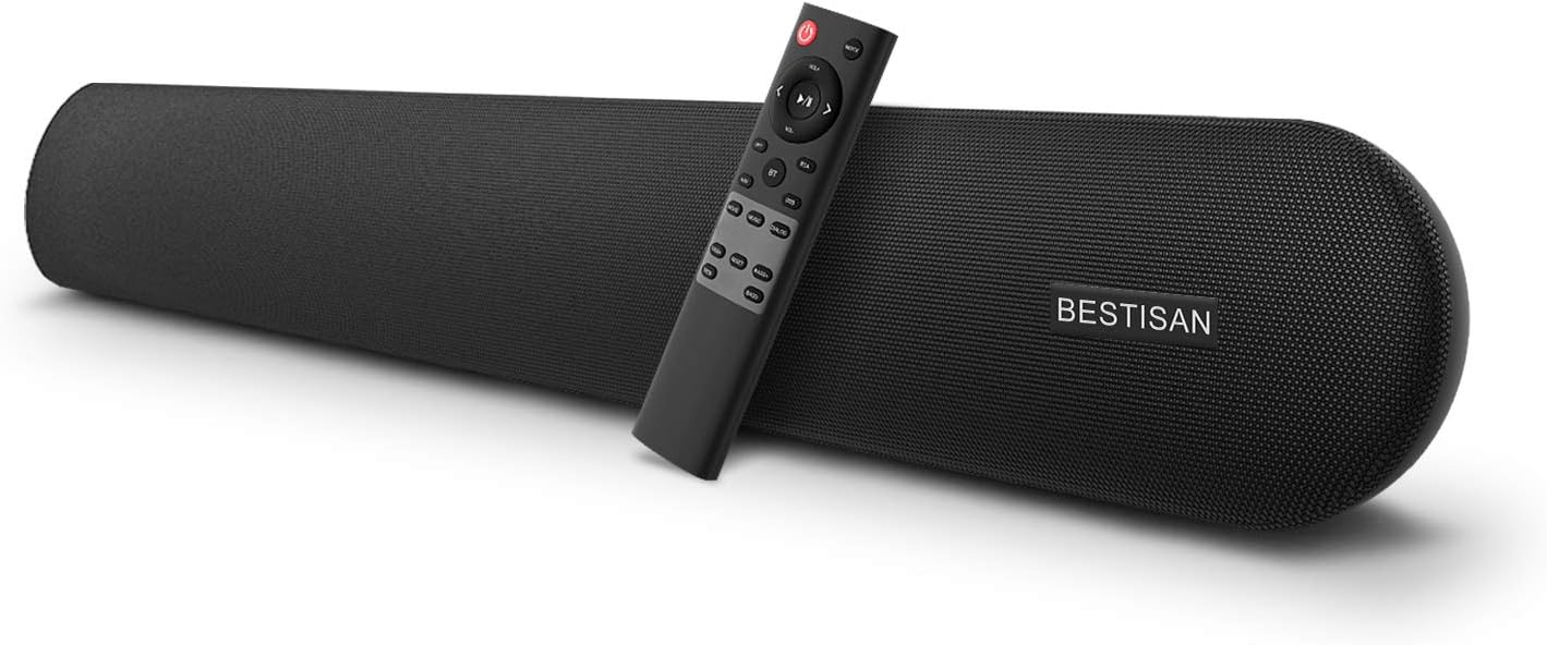 BESTISAN Soundbar, 80 Watts TV Sound Bar Home Theater Speaker with Dual Connection Way, Bluetooth 5.0, Movie/Music/Dialogue Audio Mode, Enhanced Bass Technology, Bass Adjustable, Wall Mountable Pack of 2