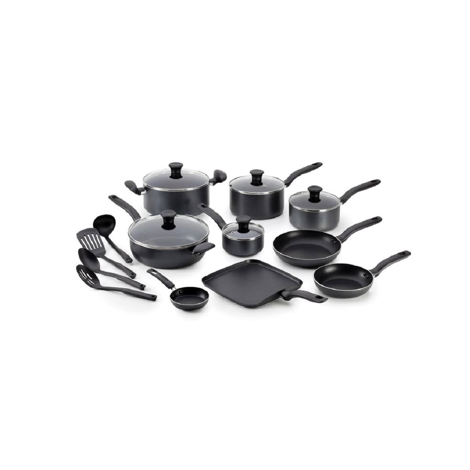 T-Fal Initiatives 18-Piece Non-Stick Cookware Set, Black