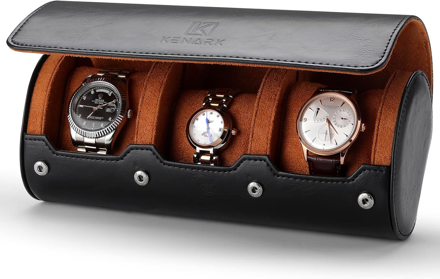 KENARK Luxury Watch Roll KW6M PLUS-BK - Watch Travel Case for 3 Watches - Leather Watch Roll - Watch Roll for Anti-scratching - Luxury Watch Box - Watch Roll Travel Case (Black)