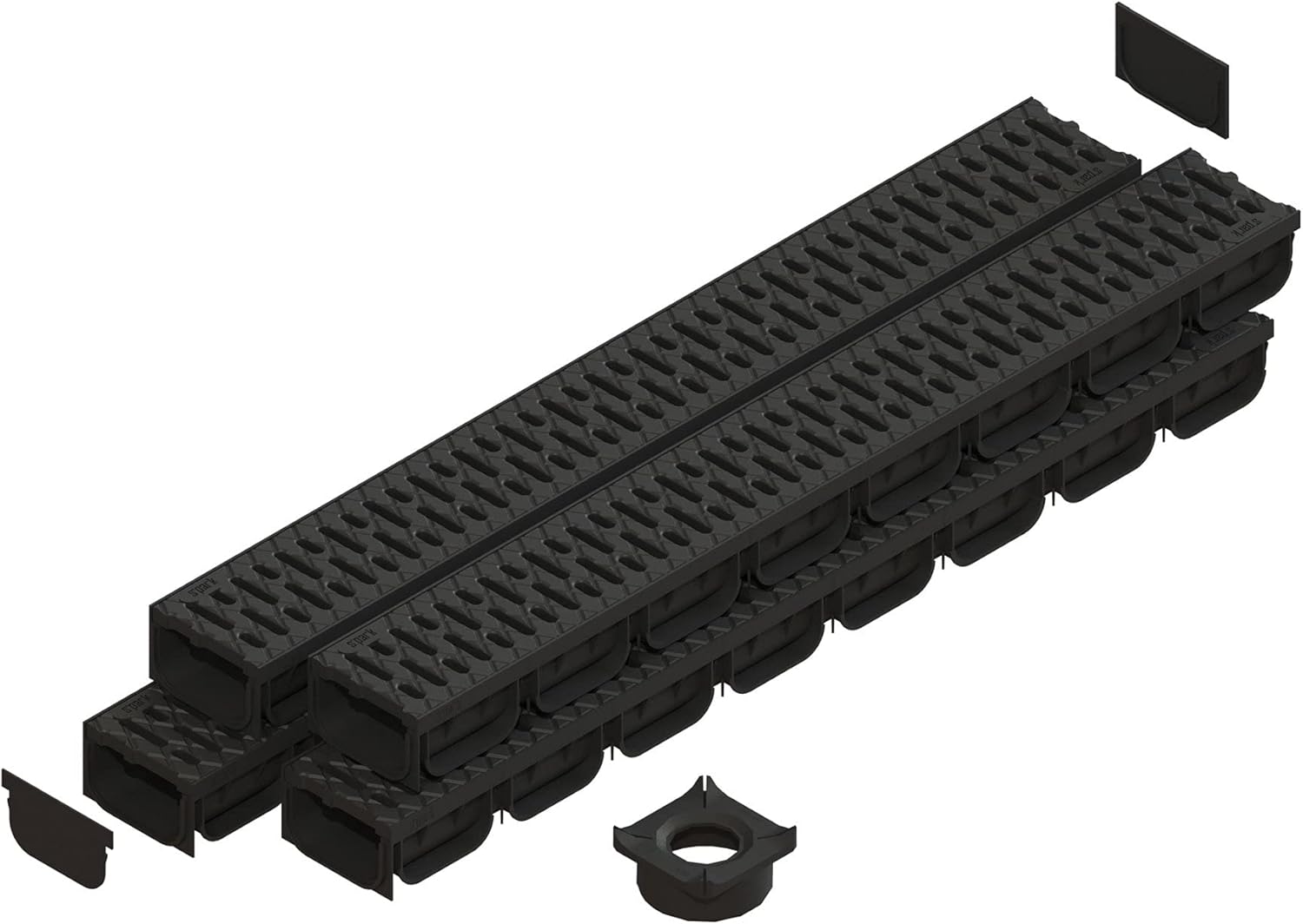 Standartpark - 4 Inch Trench Drain System With Grate - Black - Spark 2 (4 Pack)