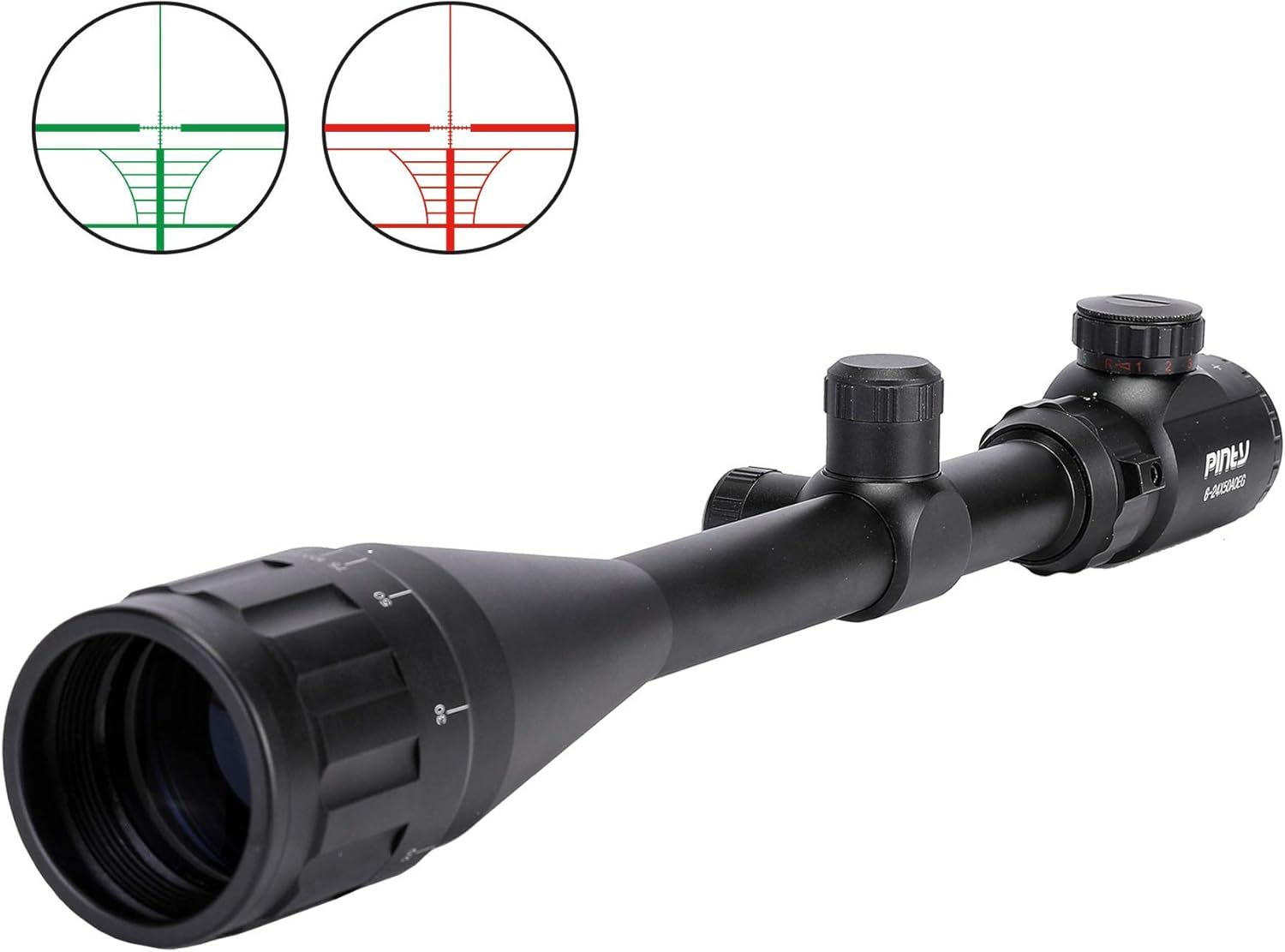Pinty 6-24x50 AO Rifle Scope Rangefinder Illuminated Optics with Free Mount Pack of 2