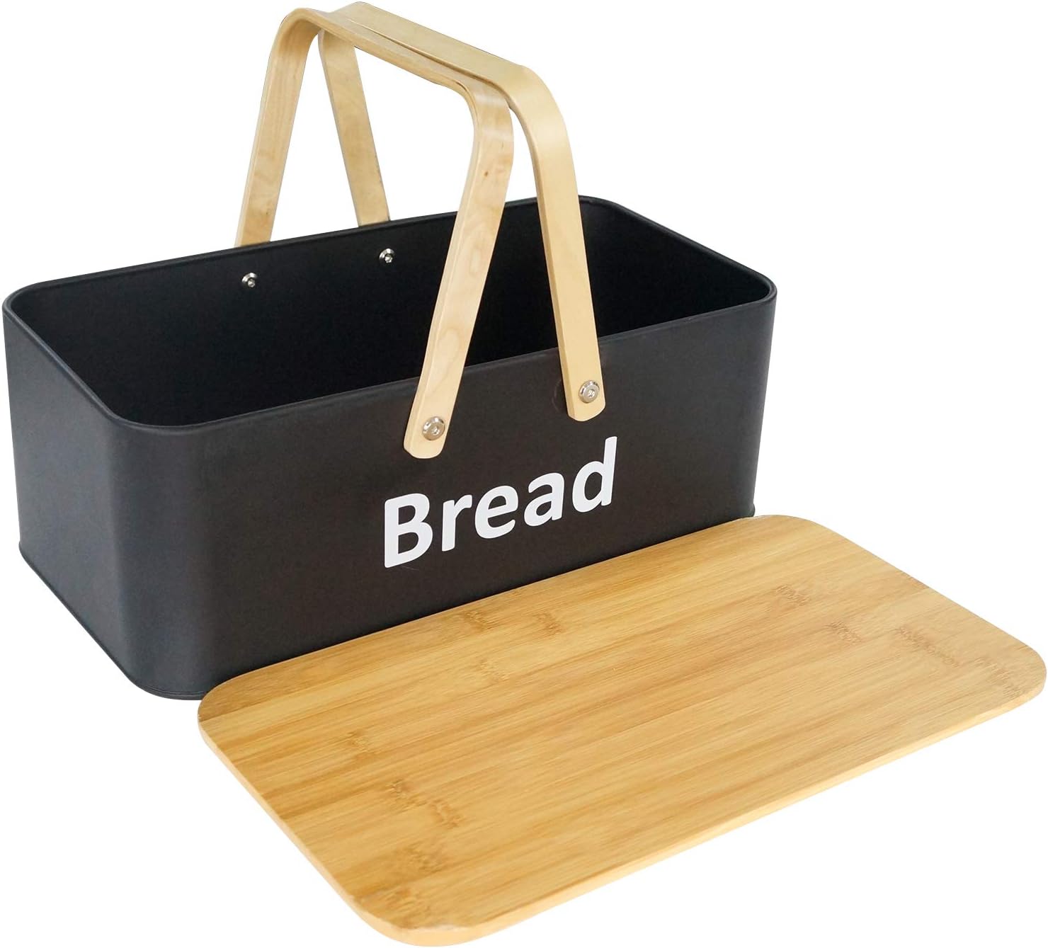 SOTECH BreadBox with Bread Bin Bamboo Lid and Bamboo Handle Modern Bread Box,Bread Storage Bread Container for kitchen counter to Organizer Kitchen Decor,Vintage Kitchen Portable Bread Box Metal Black Pack of 2