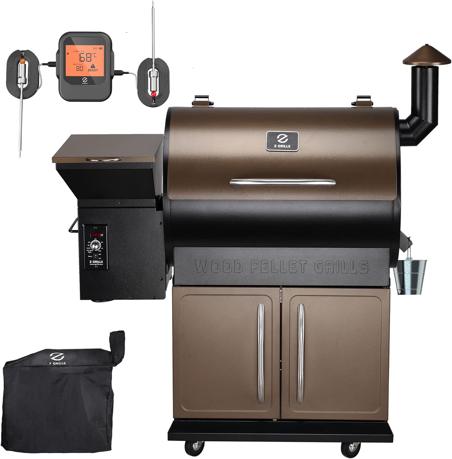 Z GRILLS Wood Pellet Smoker with Grill Cover, Wireless Meat Thermometer & Electric Accurate Temperature Control for Outdoor BBQ, 700D Pro