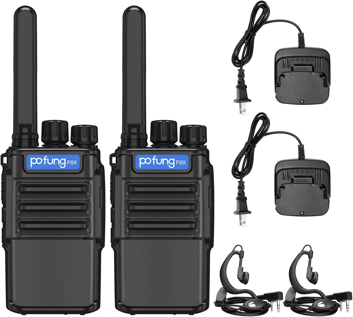 Pofung F8X Walkie Talkies for Adults Long Distance with Headphones FRS Channel VOX Hands Free Rechargeable Two Way Radios with Micro USB Charging Ports and Flashlight(4 Pack) Pack of 2