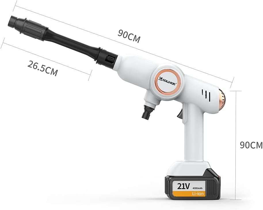 Pressure Washer, GOLDKIN 21V Cordless Power Cleaner Machine with Detachable Foam Pot, Electric Pressure Washer Portable, Battery and Charger Included