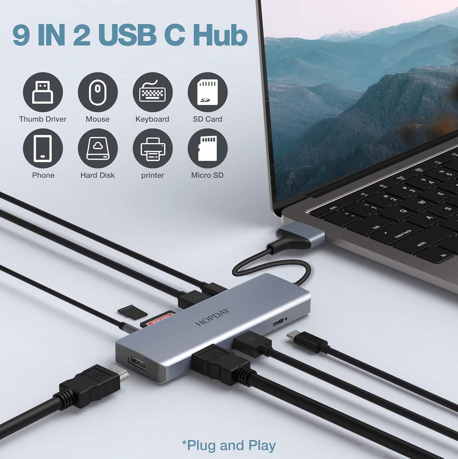USB C Hub, MacBook Pro Docking Station 9 in 2 USB C Adapter Triple Display with 4K HDMI for MacBook Pro Air Dongle Accessories (100W PD, USB 3.0 SD/TF Card Reader 3.5mm Audio)