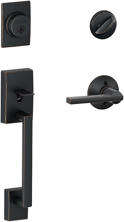 Schlage F60 CEN 622 LAT CEN Century Front Entry Handleset with Latitude Lever, Deadbolt Keyed 1 Side, Matte Black