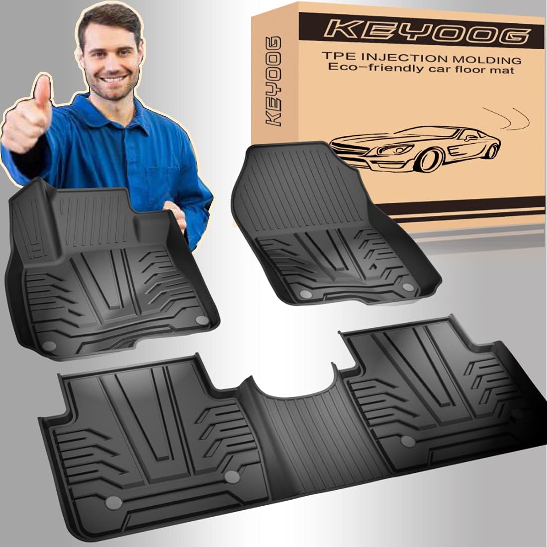 KEYOOG Compatible for 2017-2021 Honda CR-V, Car Floor Mats Black TPE Special All-Weather Automotive Mat Includes 1st and 2nd Row, Fits All Models Including Hybrid Versions, 3 Pieces in Total