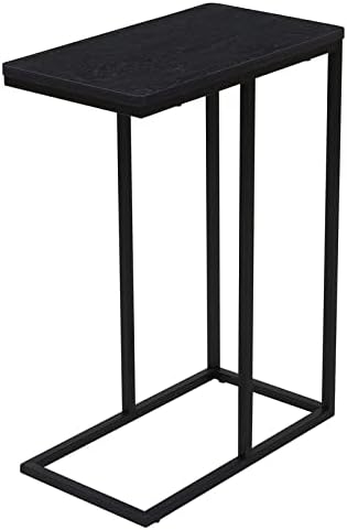 Industria Narrow End Table - Metal C Shaped Frame and Rectangle Faux Wood Grain Top, Black Oak Pack of 2