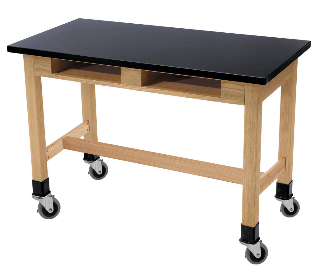 NPS 60x22 Wood Science Lab Table with Chemical Resistant Top and Casters in Black - SLT1-3060CBC