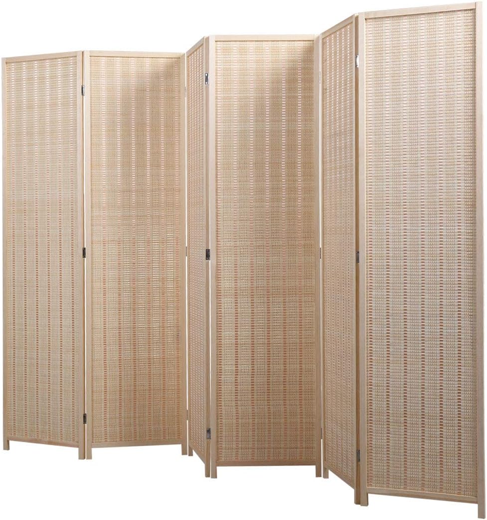 JAXSUNNY 6 - Panel Room Divider Wall Divider Hand-Knitted Folding Freestanding Partition Privacy Screen Panel with Rustic Taste and Natural Flavor Home Office Bedroom,Natural Color