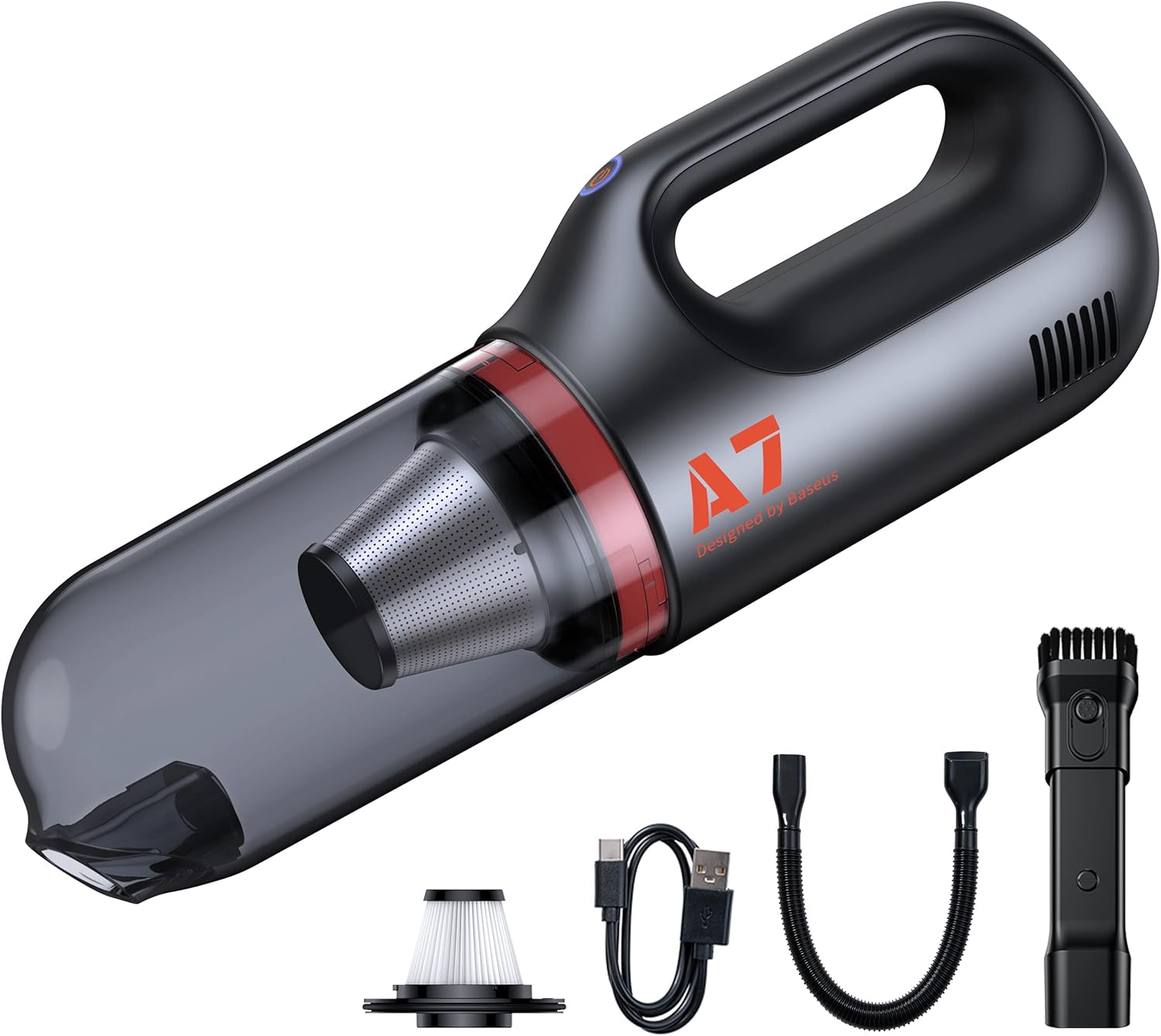 Baseus Handheld Vacuum, Small Car Vacuum Cleaner Cordless 78W High Power USB Rechargeable Portable Hand Vacuum for Home, Car, Kitchen - A7