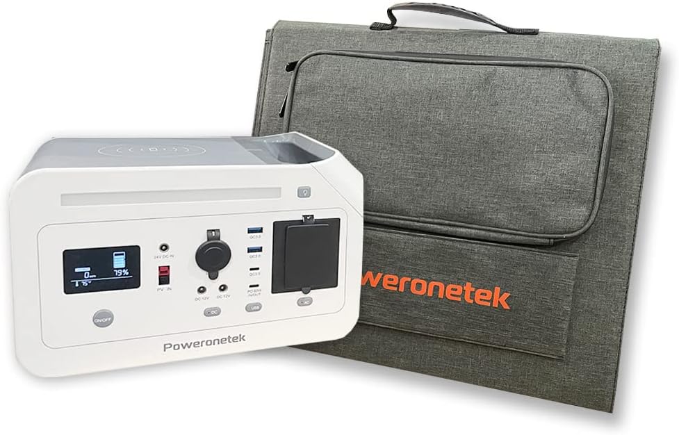 Poweronetek Power Station Gruop Protable power station 600W and 1 xSolarSaga 100W Solar Power Generator with Lithium Battery Pack for Outdoor RV/Van Camping