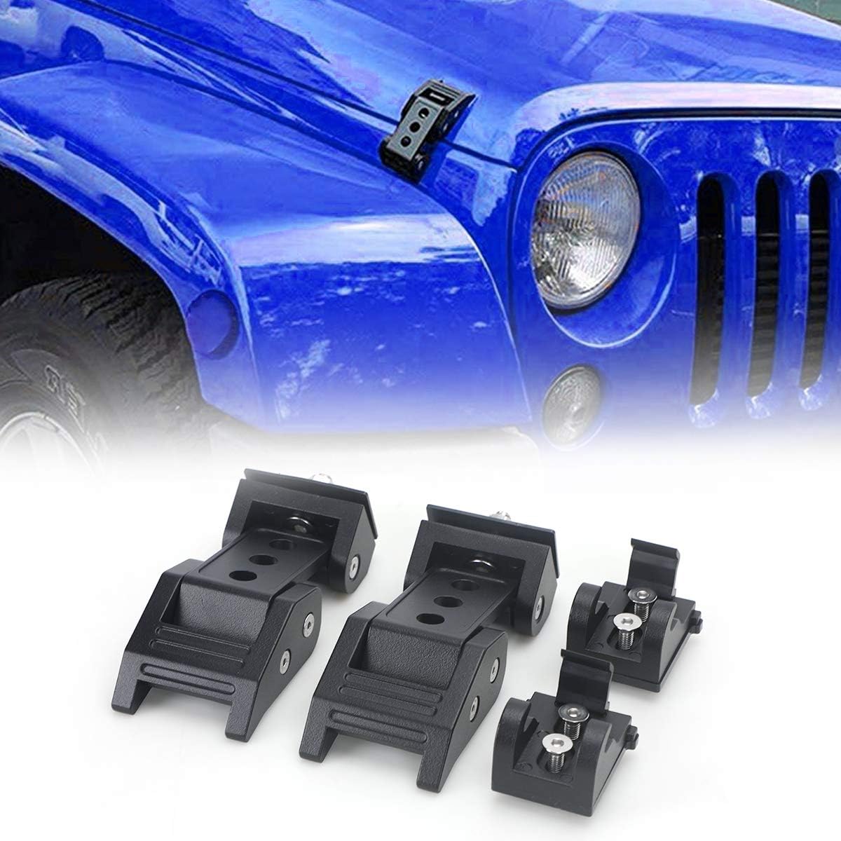 AUDEXEN Hood Latches, Latch Locking Hood Catch Kit, Black Stainless Steel Compatible with Jeep Wrangler JK JKU 2007-2018
