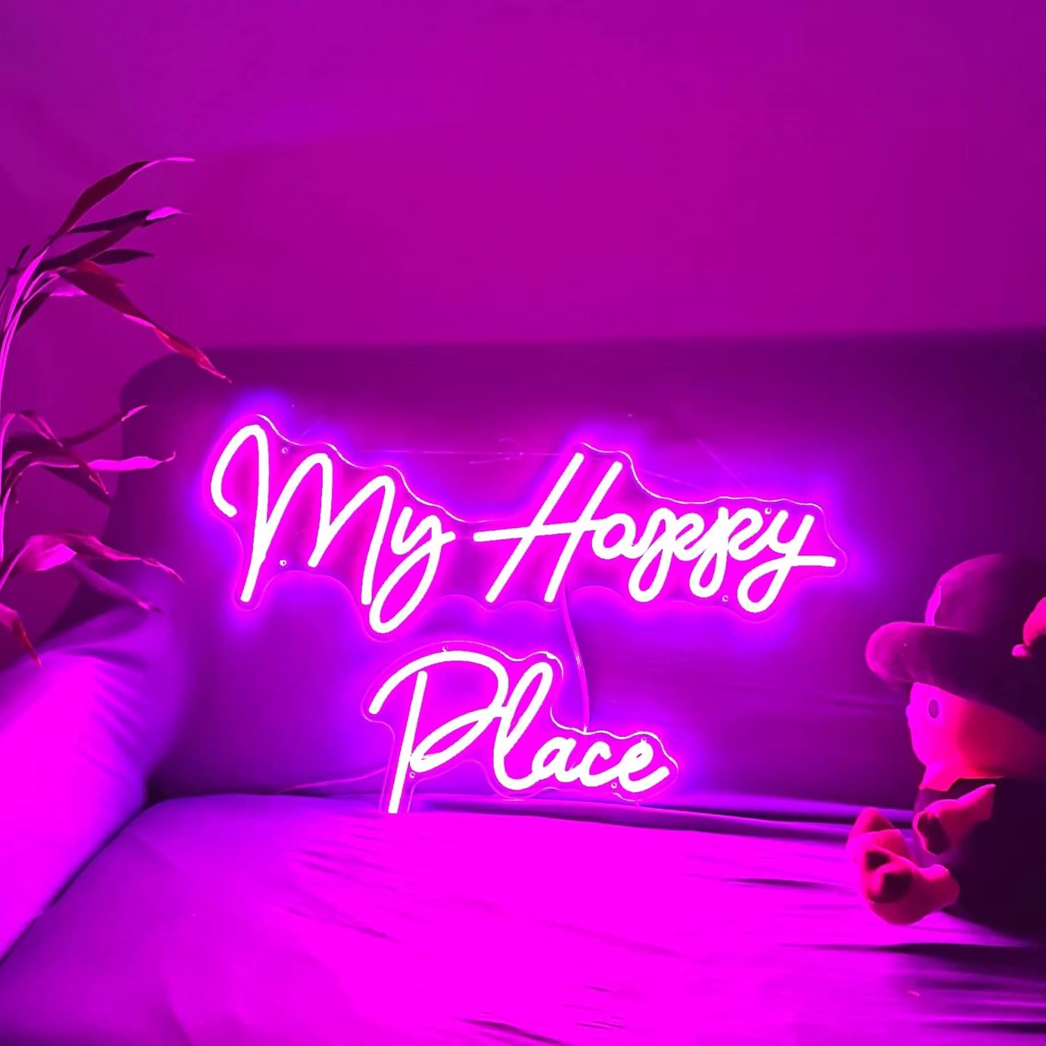 My Happy Place Neon Sign 24x8.3+12x7&rdquo;, LED Neon Light Sign My Happy Place for Wall D&eacute;cor , Neon Bar Sign for Kid Bedroom, Living Room, Birthday, Wedding Party Gift, Hot Pink