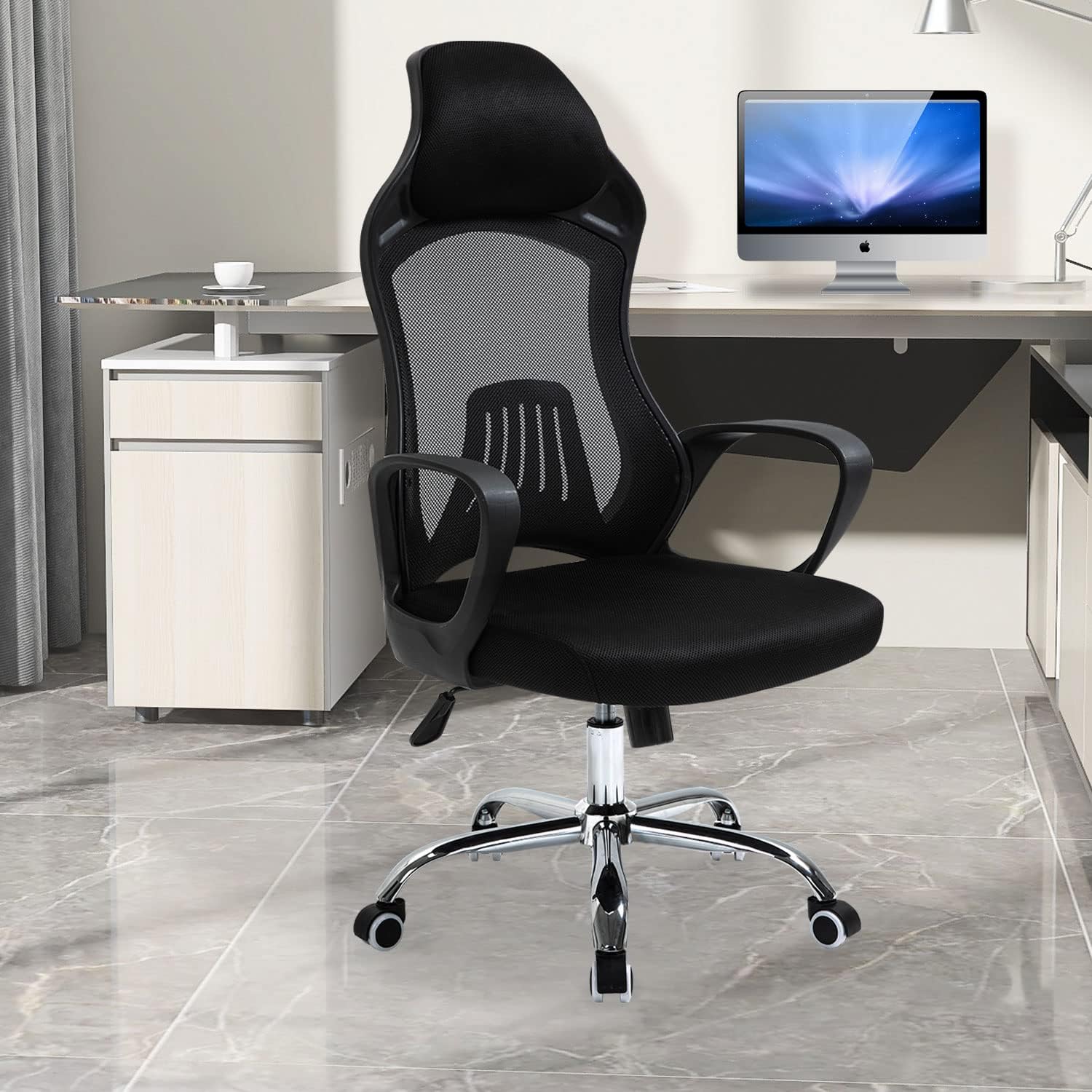 Seatingplus Mesh Computer Chair Ergonomic Office Chair with Headrest and Lumbar Support Adjustable Desk Chair Black