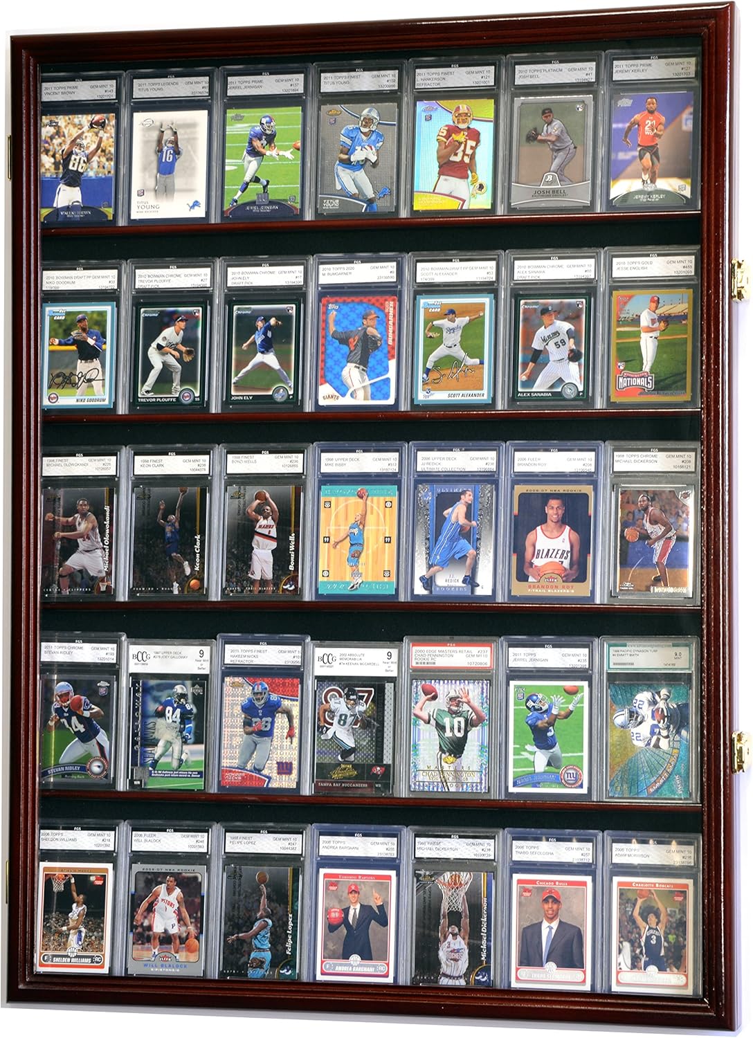 35 Graded Sport Cards / Collectible Card Display Case Wall Cabinet w/98% UV Door, Lockable, Cherry Pack of 2