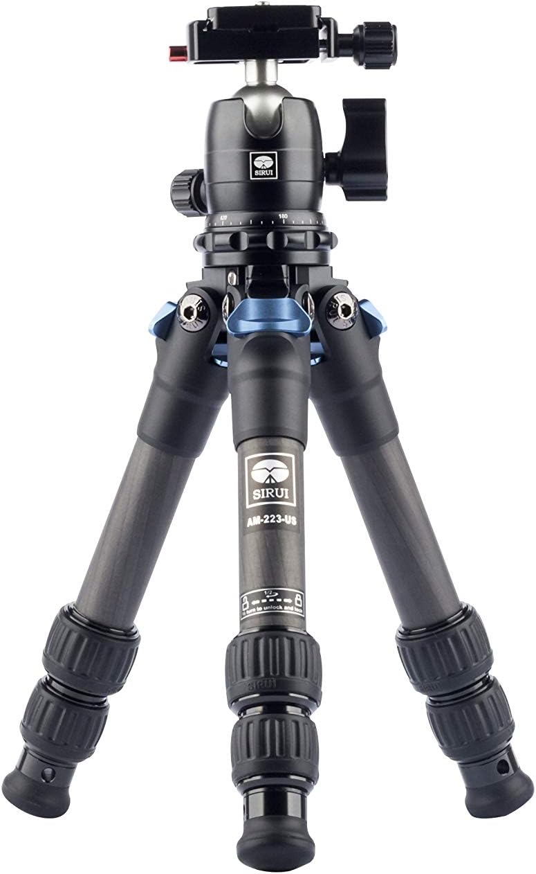 SIRUI AM-223 Camera Tripod Compact Carbon Fiber Mini Travel Tripod Desktop Tripod with 360 Degree B-00K Ball Head and Arca Swiss Quick Release Plate, Loads up 15KG