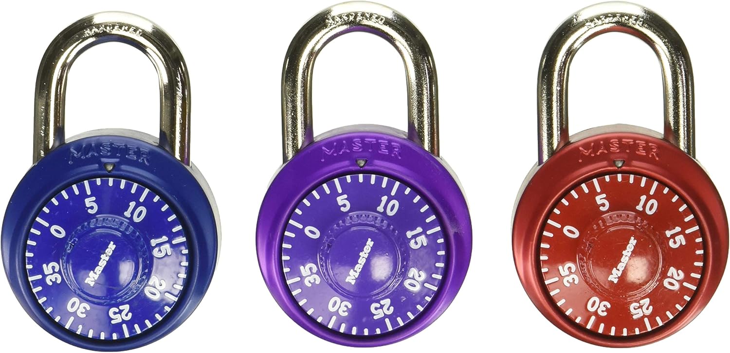 Master Lock 1530T Combination Padlock, Bright Metallic, Each Pack Contains 2 Locks, Colors May Vary, Pack of 4