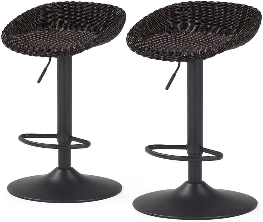 Barton Outdoor Bar Stool Swivel Bar Stool with Glass Table Woven Swivel Adjustable Height Table/Chair, Espresso/Black (2Pcs Chair Set, Brown)