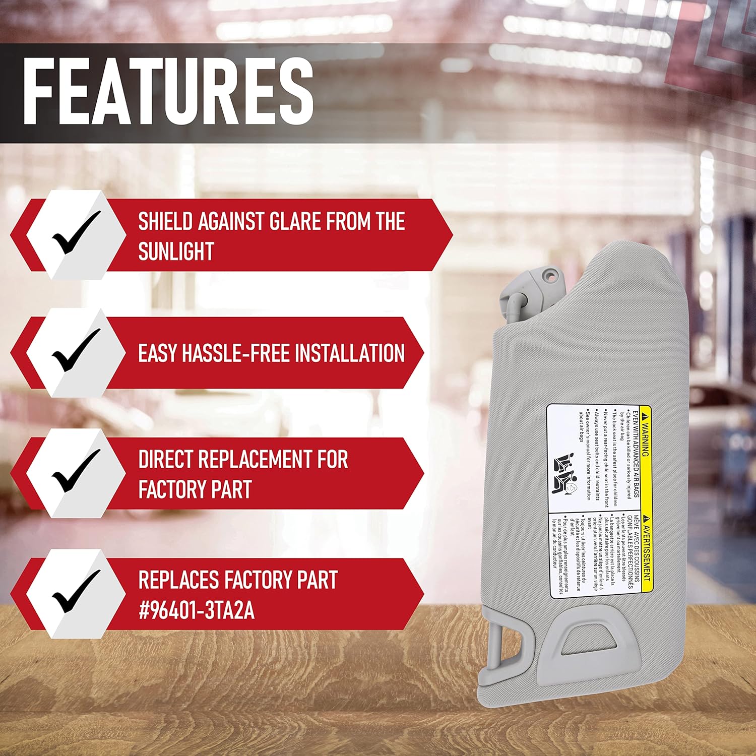 Left Driver Side Sun Visor Gray - Compatible with Nissan Altima Vehicles with Year 2013, 2014, 2015, 2016, 2017, 2018 - Sun Shade Assembly with Mirror and Light - Replaces 964013TA2A, 96401-3TA2A