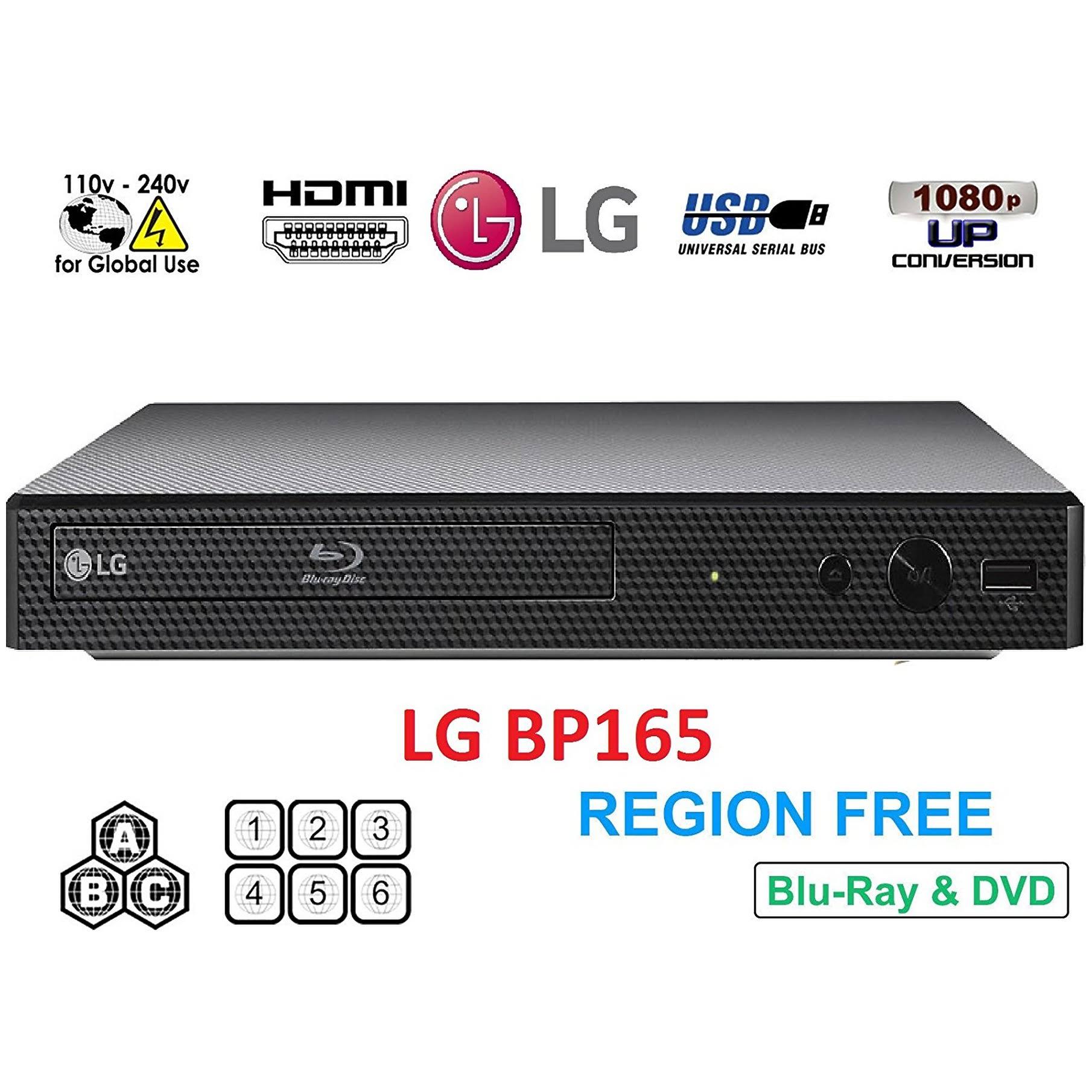 LG BP165 Region Free BLU-RAY Player, Multi Region 110-240 Volts, 6ft HDMI Cable u0026 Dynastar Plug Adapter Bundle Package