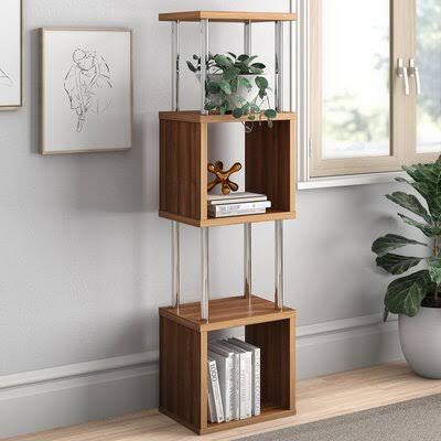 Amaker 56.69x22 H x 15.75x22 W Stainless Steel/Manufactured Wood Geometric Bookcase Zipcode Design Color: Brown