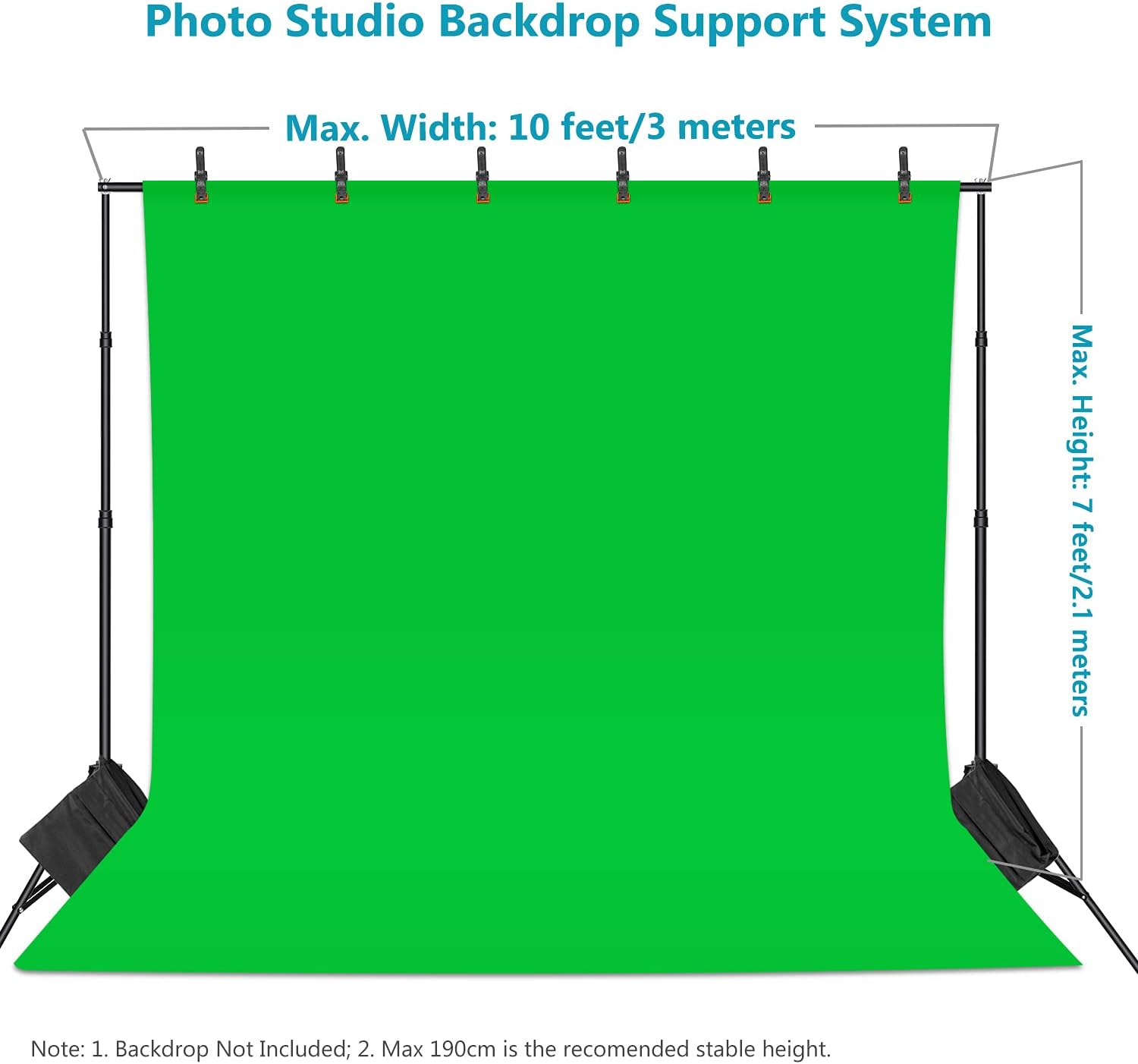 Neewer Photo Studio Backdrop Support System, 10ft/3m Wide 7ft/2.1m High Adjustable Background Stand with 4 Crossbars, 6 Backdrop Clamps, 2 Sandbags, and Carrying Bag for Portrait & Studio Photography