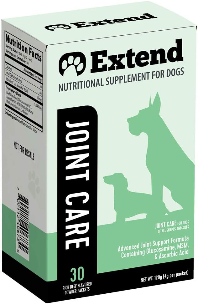Extend - Joint Care for Dogs - 1 Month Supply - Glucosamine for Dogs with MSM & Ascorbic Acid - Pure Grade Ingredients. Pack of 2