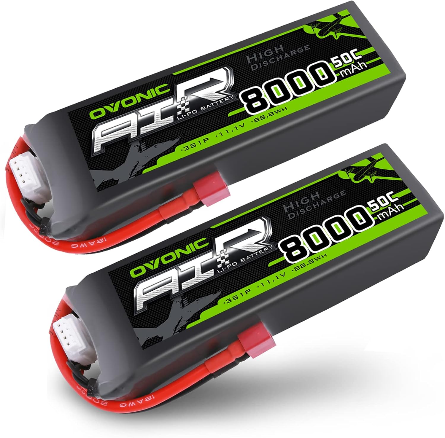 Ovonic 3s Lipo Battery 50C 8000mAh 11.1V Lipo Battery Soft Case with Dean-Style T Connector for RC Airplane Helicopter Car Truck Boat (2 Packs)