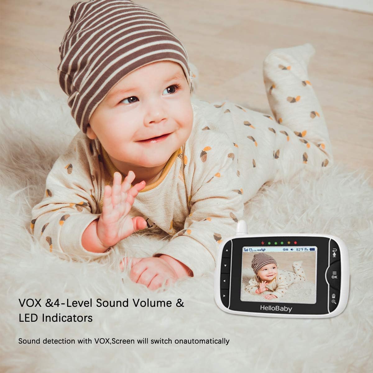 Video Baby Monitor with Camera and Audio, Remote Pan-Tilt-Zoom, Hellobaby Monitor Camera3.2'' LCD Screen, Infrared Night Vision, Temperature Display, Lullaby, Two Way Audio Pack of 2