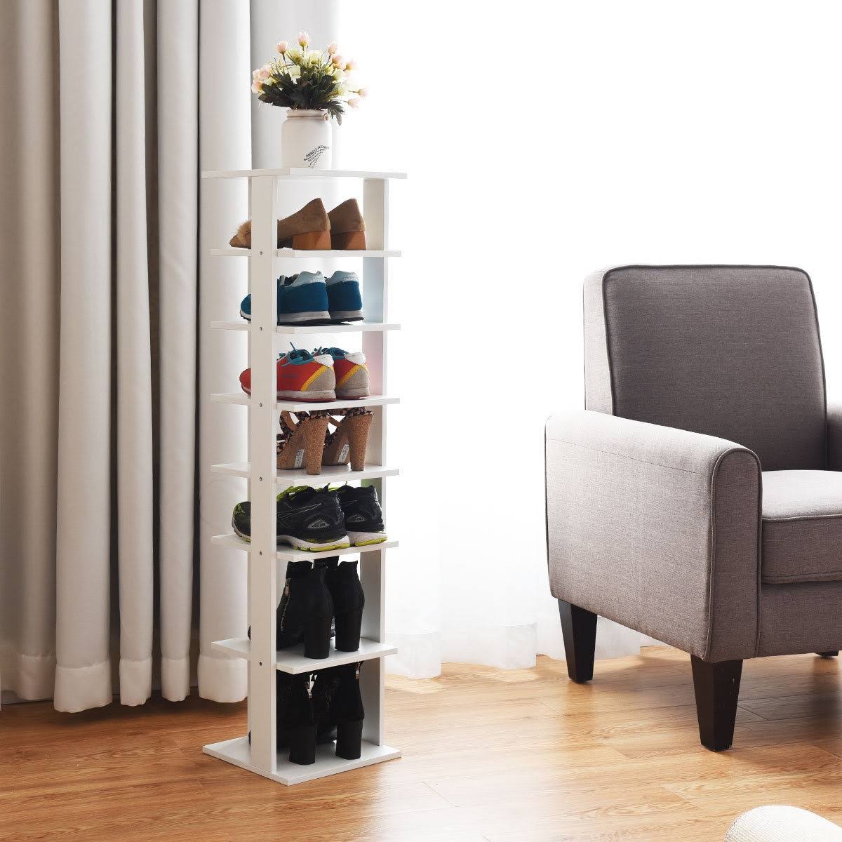 White Wooden 7-Tier Shoe Organizer Rack