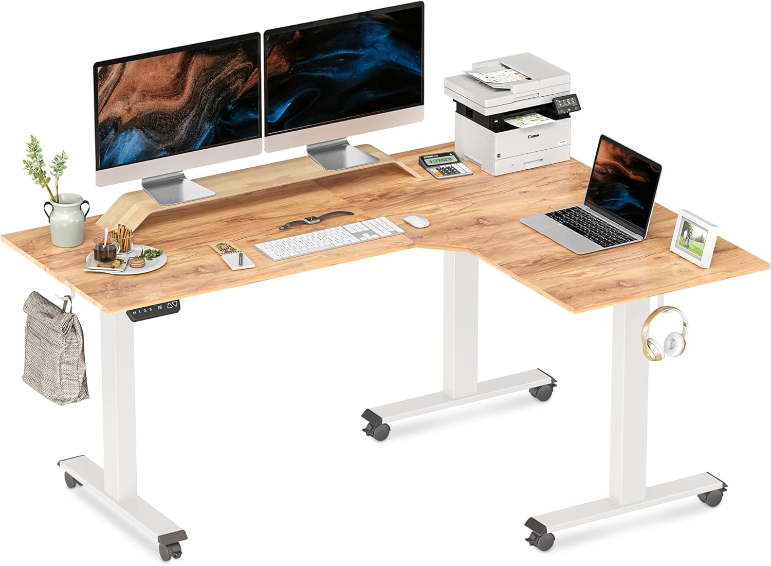 BANTI Triple Motors L-Shaped Electric Standing Desk, 63 Inches Adjustable Height Stand Up Desk, Sit Stand Home Office Desk with Rustic Brown Top/Black Frame