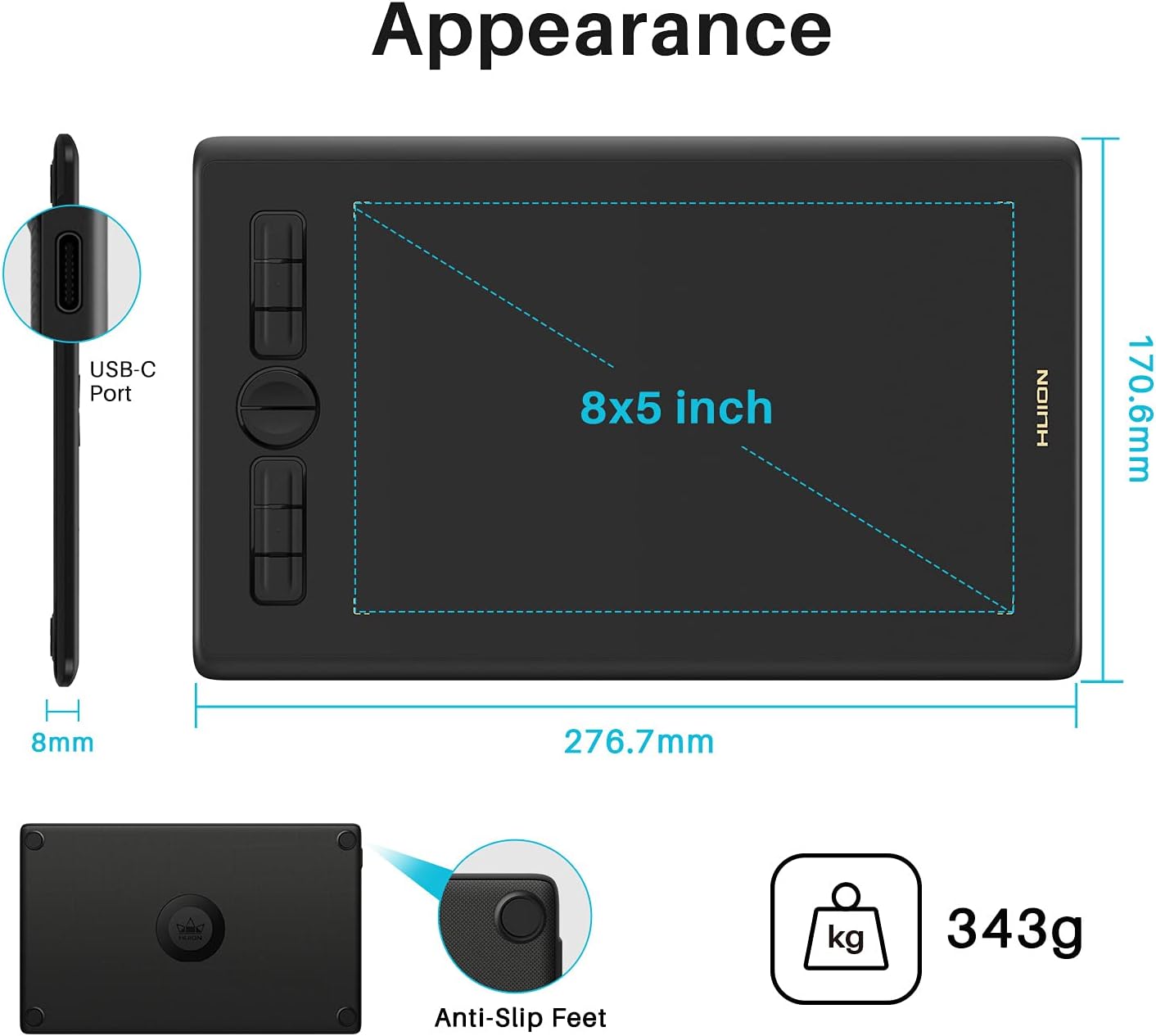 HUION Inspiroy H580X Drawing Tablet 8x5 Inch Digital Graphics Tablet Chromebook Supported Tilt Function Battery-Free Stylus 8192 Pen Pressure and 8 Express Keys Pack of 2