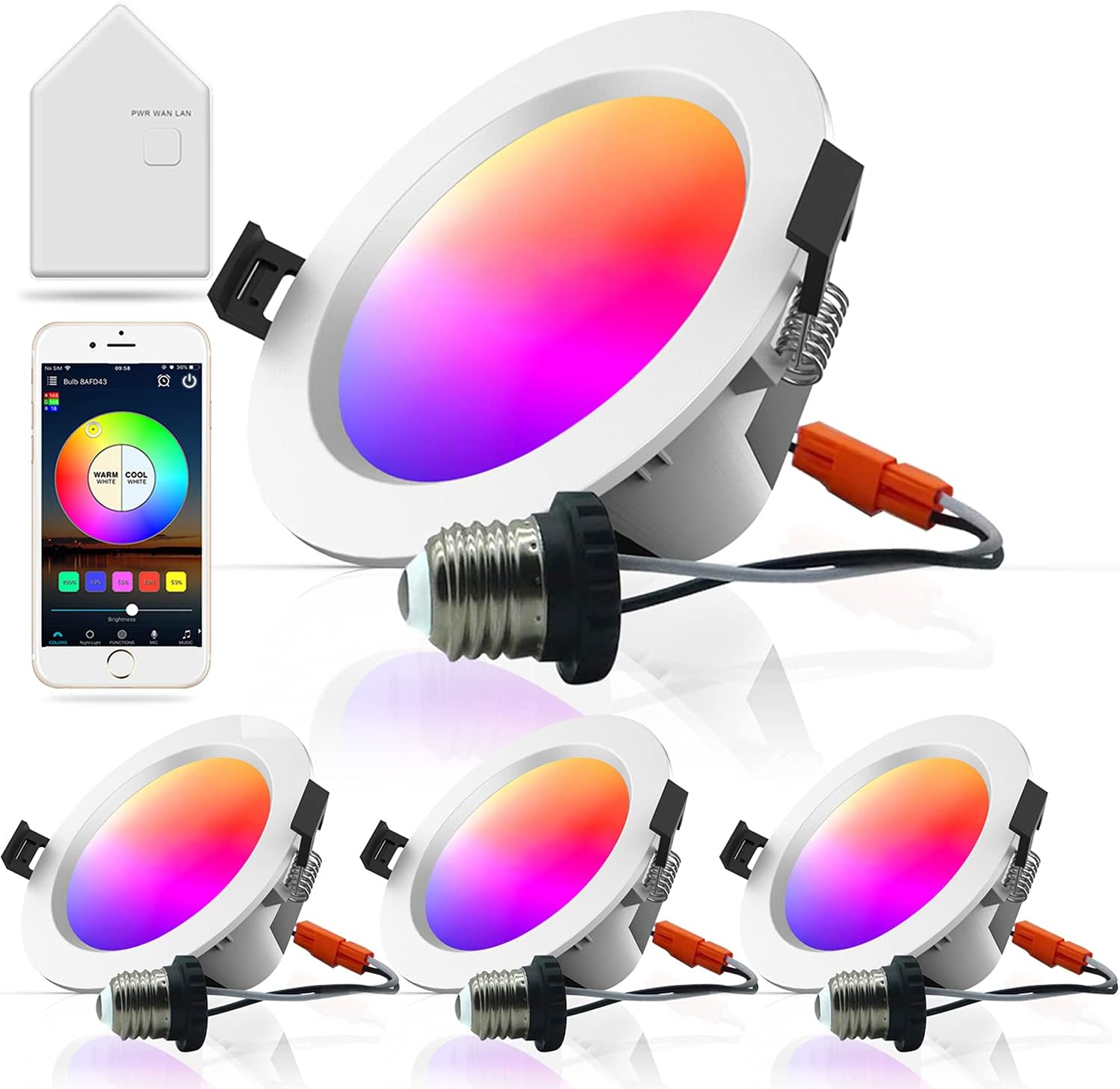 MagicLight Smart Retrofit LED Recessed Downlight, WiFi & Bluetooth 6 Inch 15W Multicolor and White Smart Downlight with Remote, Compatible with Alexa and Google Home, 20 Pack