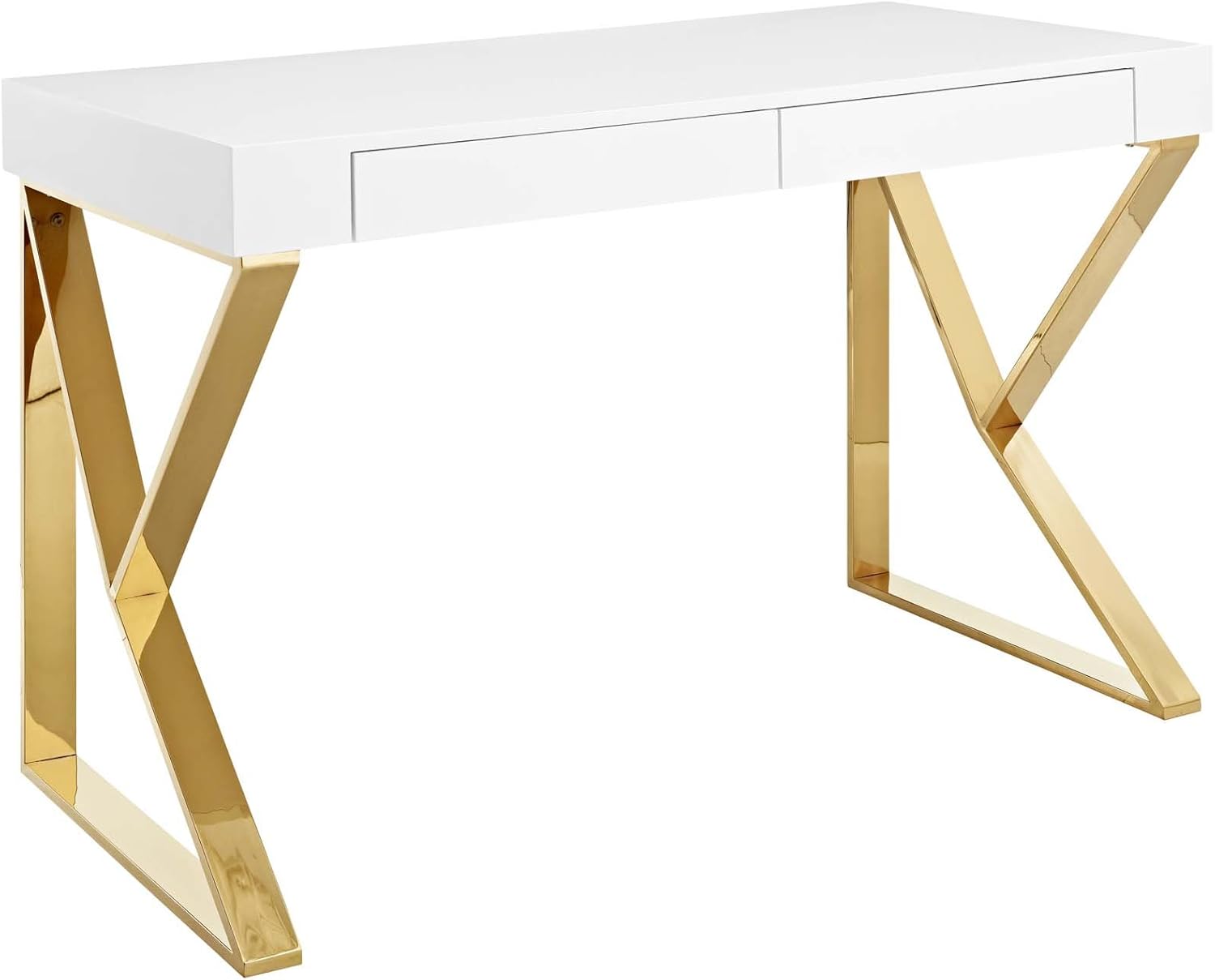 Modway Adjacent Contemporary Modern Office Desk With Metallic Legs in White Gold