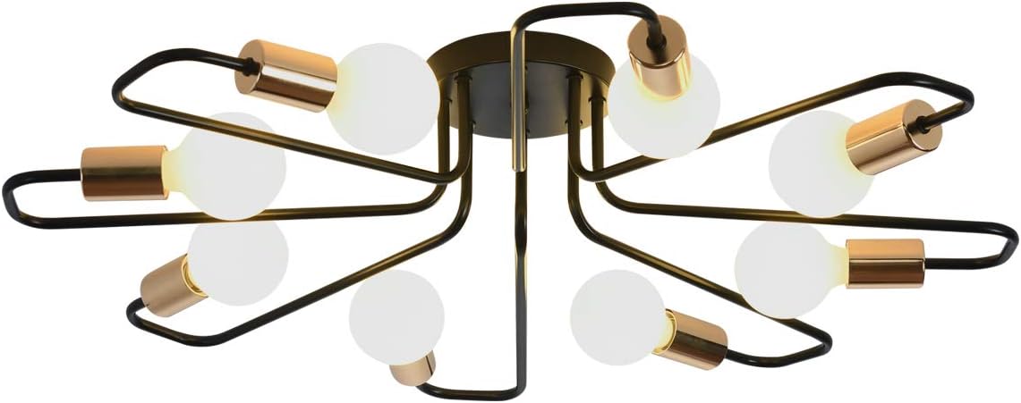 UMEILUCE 8 Lights Iron Chandelier Ceiling Industrial Semi Flush Mount Close to Ceiling Light for Dining Room Kitchen Bedroom Living Room Farmhouse (Black)