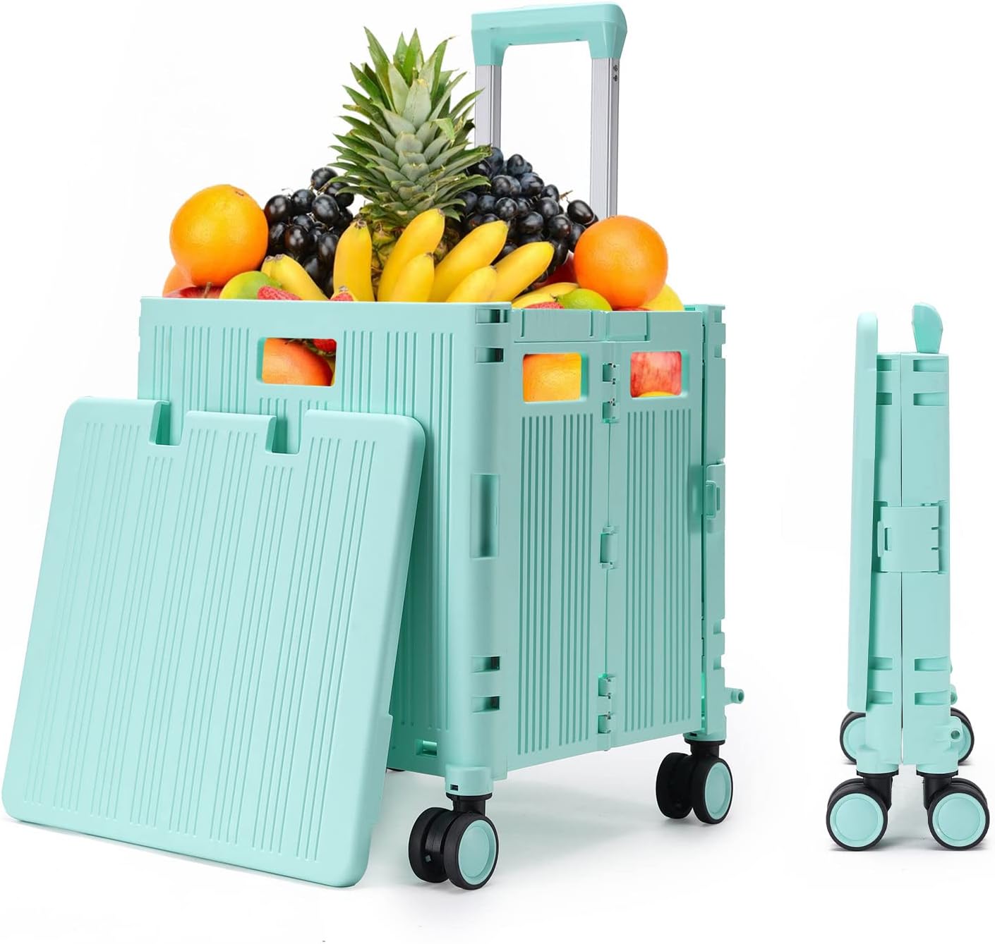 Foldable Push Cart with Convenient Handle Rollers 4-Wheel Crate and Cover (Yellow) Pack of 2