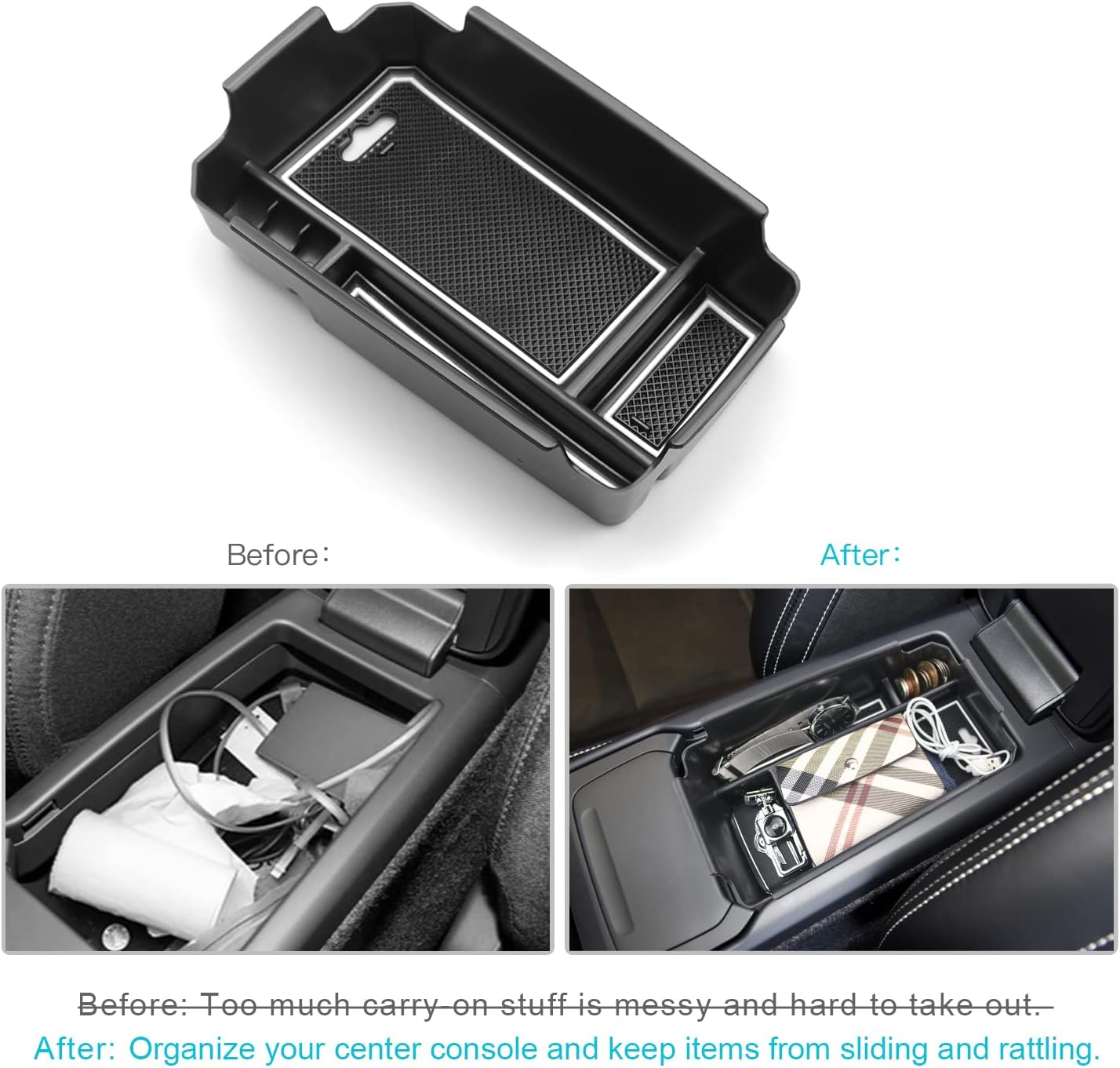 CDEFG Center Console Organizer Tray for 2018 2019 2020 2021 Volvo XC40 Interior Accessories ABS Black Material Armrest Insert Secondary Storage Box