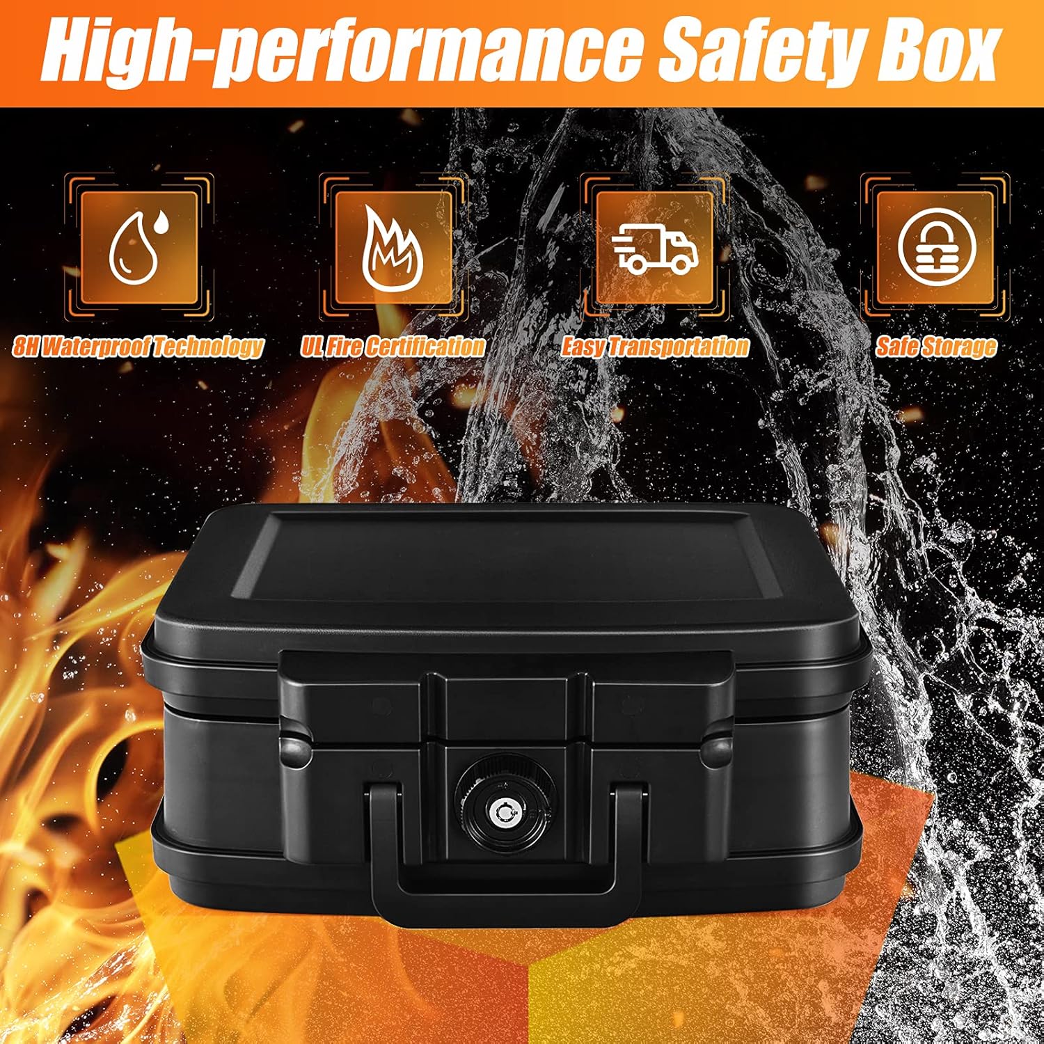 Giantex Fireproof Waterproof Safe Box, 30 Minute Fire Safe Box W/ Lock & Handle, for Travel & Business, Ideal for Office, Home, Hotel, 0.17 Cubic FeetSpace-Saving Design, Fireproof Document Box Pack of 2