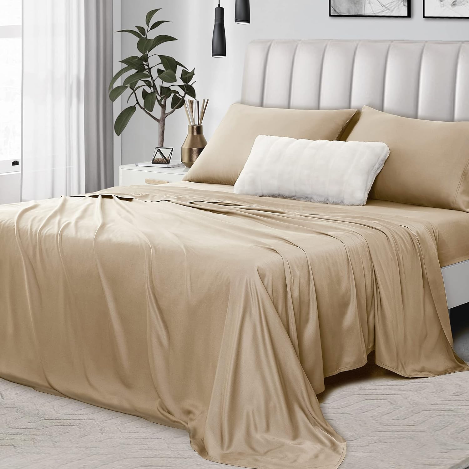 Umchord 100% Bamboo Sheets, 4 Piece 400TC Cooling Sheets Set 16