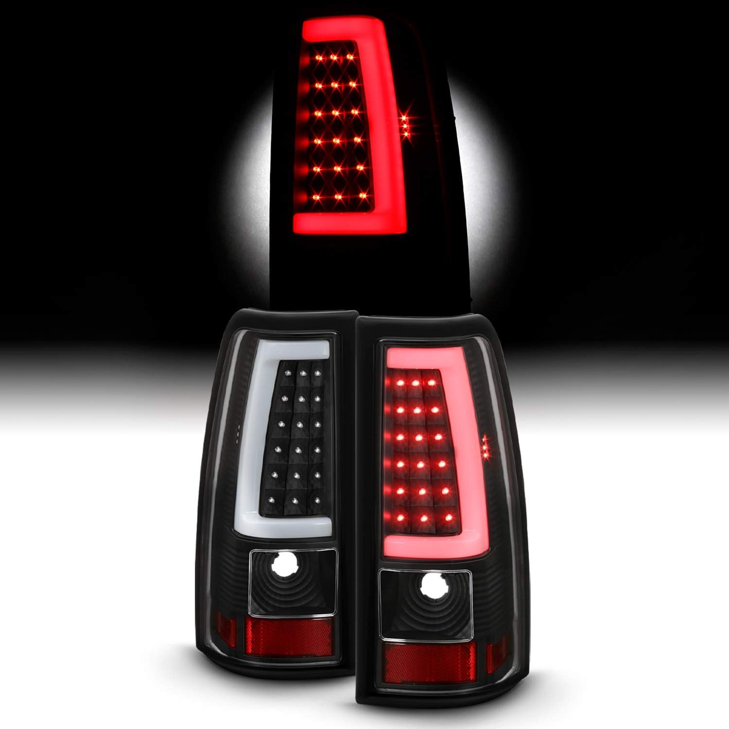 AKKON - Fits 2003-2006 Chevy Silverado 1500/2500/3500/1500HD/2500HD 2007 Classic C-Tube Black Smoked Tail Lights Pair Fleetside