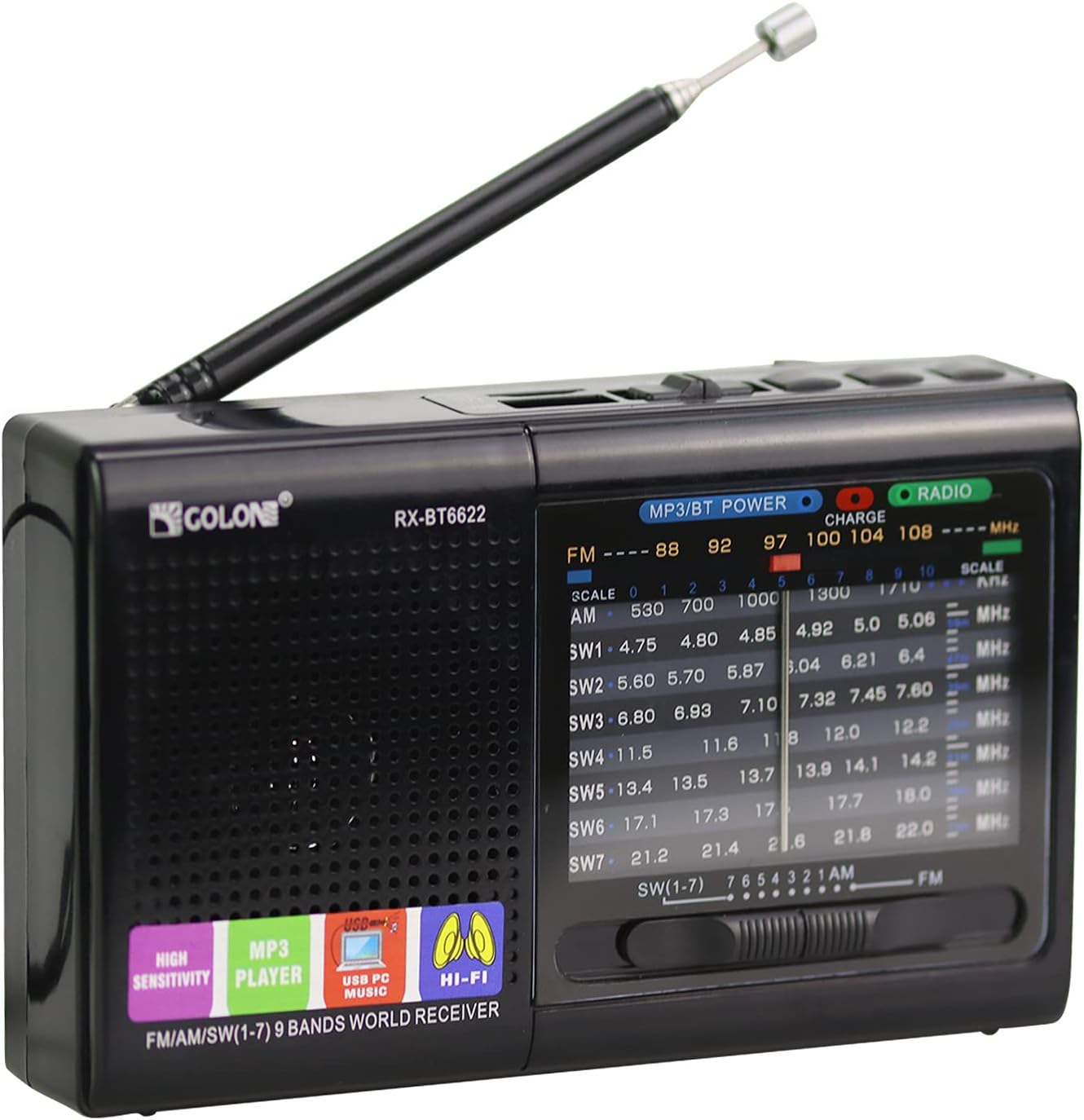 Multi-Function Radio FM/AM/SW Multi-Band Radio Portable Bluetooth Speaker MP3 Player can be Operated by Rechargeable Lithium Battery/3 AA Batteries Support TF Card/U Disk by ZWYING Pack of 2