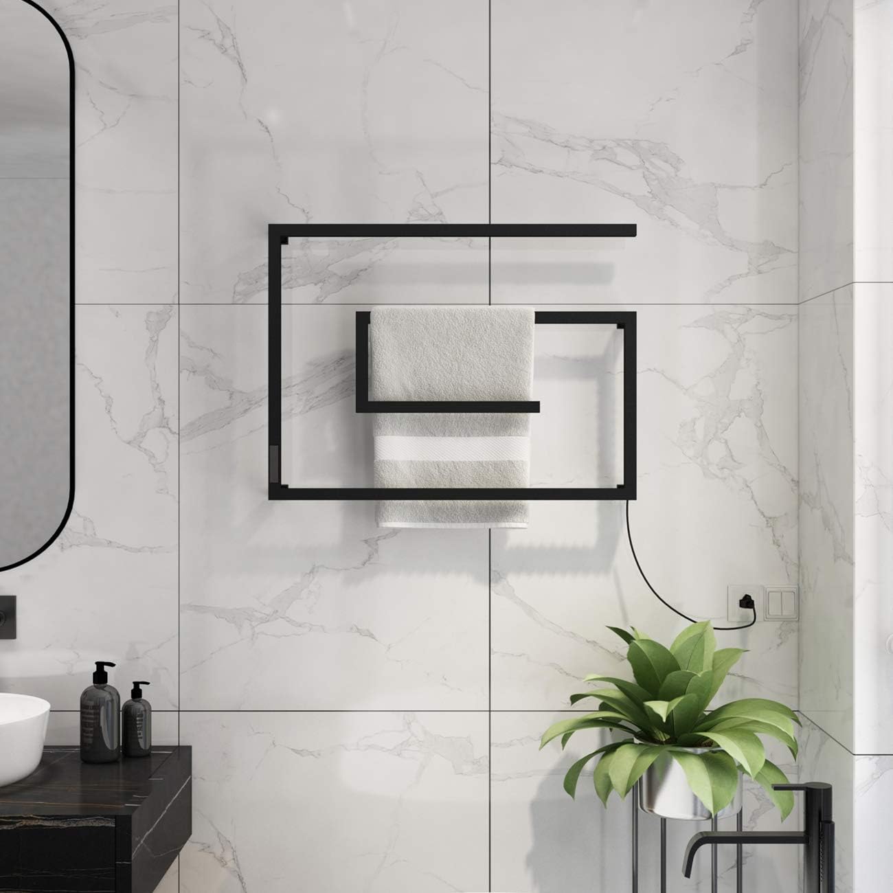 BERGOTO Wall Mounted Electric Towel Warmer Rack with Built-in Timer and Temperature Adjustment Stainless Steel Space Saving Towel Heated Drying Rack for Home Bathroom