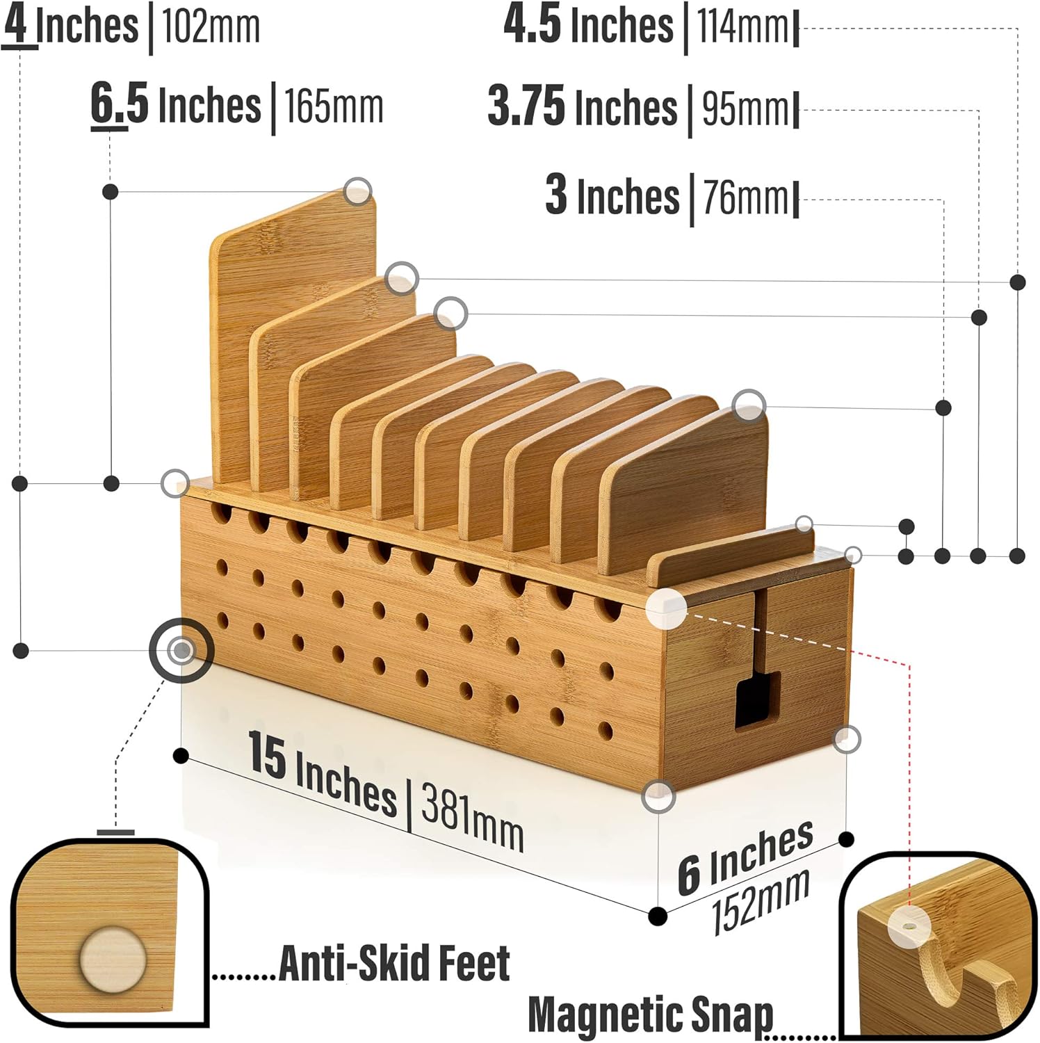 Prosumer's Choice 10 Device Natural Bamboo Charging Station Rack with Cable Cord Management Box Perfect to Work from Home | Clutter Organizer with Removable Dividers for All Devices Pack of 2