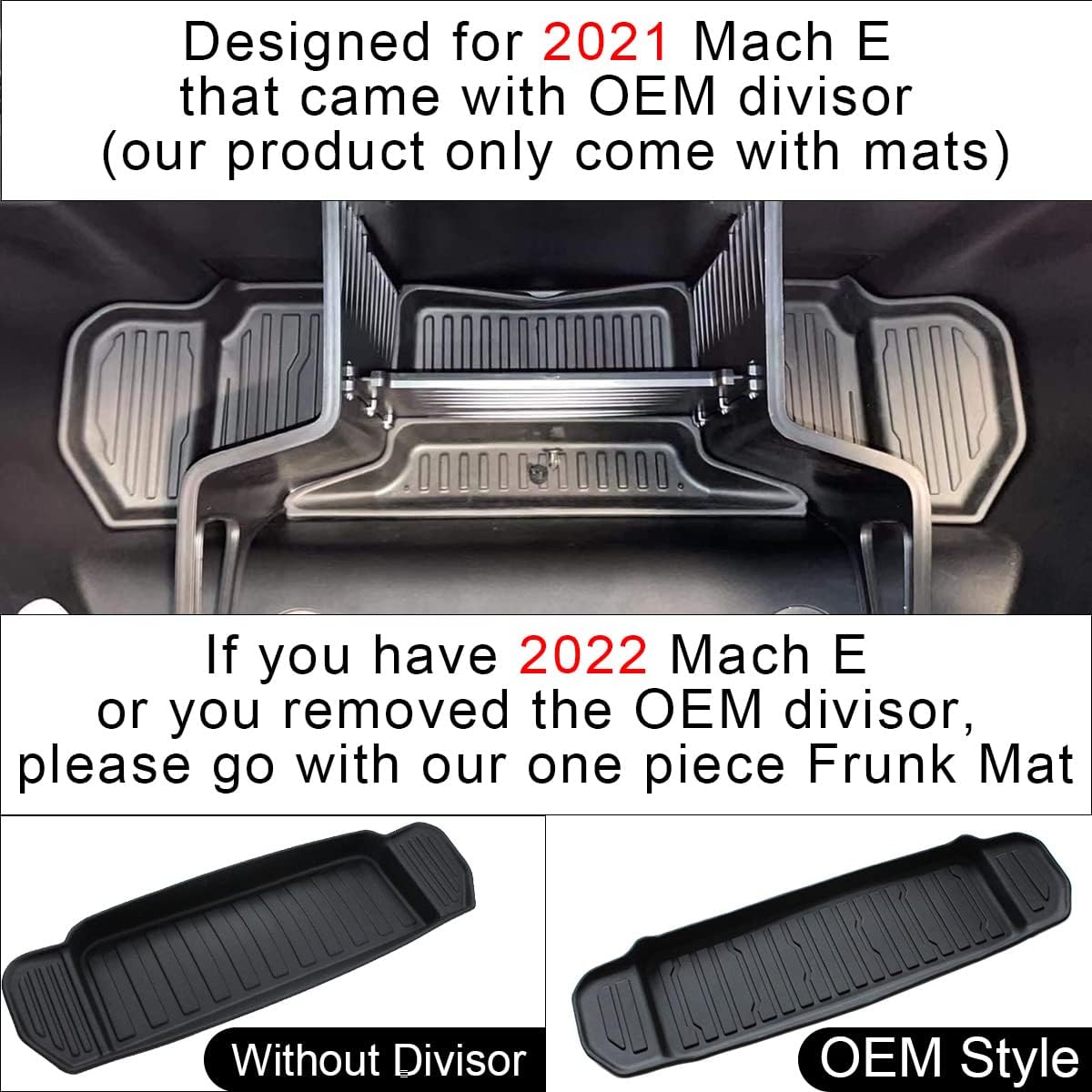 AOSK Compatible with Mach-E All-Weather Front Trunk Mat, Rubber Cargo Liner Accessories Compatible with 2021 Mach-e Accessories (Multi Pieces for 2021 Mach E)