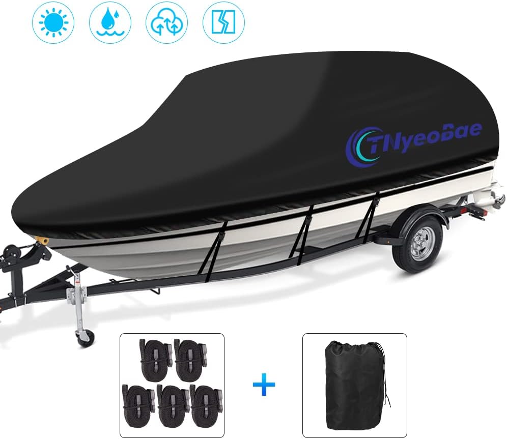 Tnyeobae 600D Trailerable Boat Cover, 17'-19' Heavy Duty Waterproof UV Resistant Boat Cover Fits Tri-Hull, V-Hull, Runabout Pack of 2