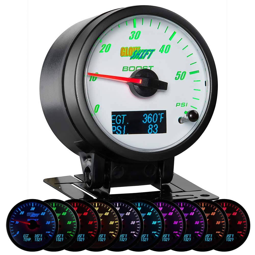 GlowShift 3 in 1 White Face Analog Boost Digital Pyrometer and Pressure Gauge