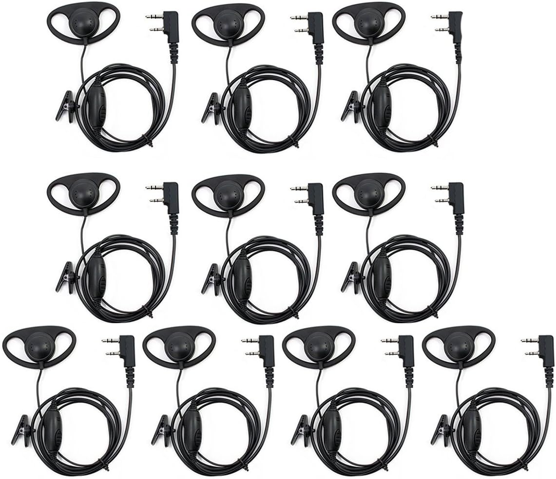 abcGOODefg 2 Pin D Shape Security Clip-Ear Earphone Headset for Retevis Kenwood PUXING BF UV5R UV82 888S H777 Radio with PTT MIC (20 Pack) Pack of 2